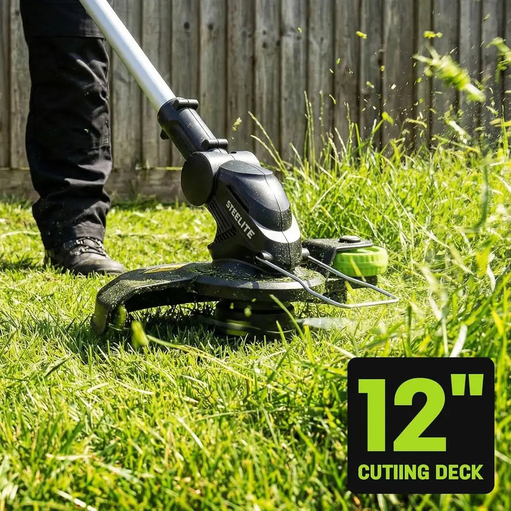 20V Electric Lawn Mower & String Trimmer Combo, 13-Inch BrushlCordlLawn Mower with 4.0Ah & 2.0Ah Batteries and , Lightweight Pus