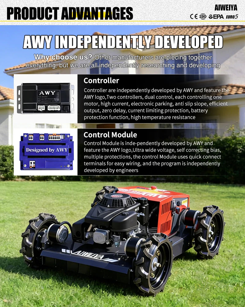 Customized  All-Terrain Remote Control Rubber whee Lawn Mower Mountain Slope Grass Shredder Crawler Type Self-Propelled Hot Sale