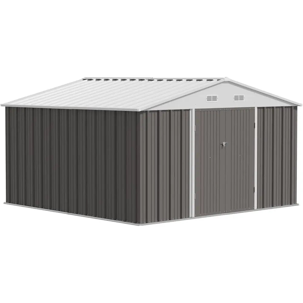 10x10 Outdoor Metal Storage Shed - Large Garden Shed in Grey