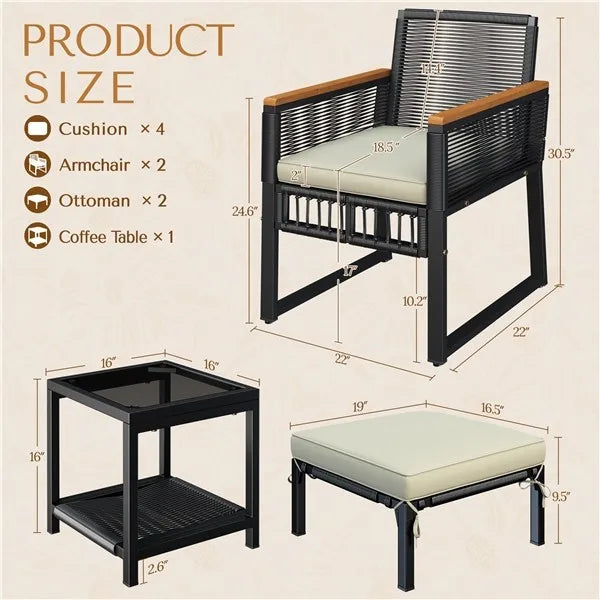 5pcs Patio Furniture Set Outdoor Rattan Furniture with Table for Garden Yard