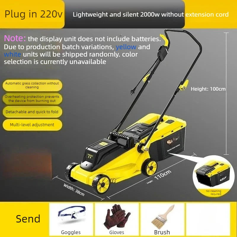 Premium 50L Hand-pushed Lawn Mower, Small Household Multi-functional Lawn Mower and Pusher, 2200W High-power Weeding, Light and