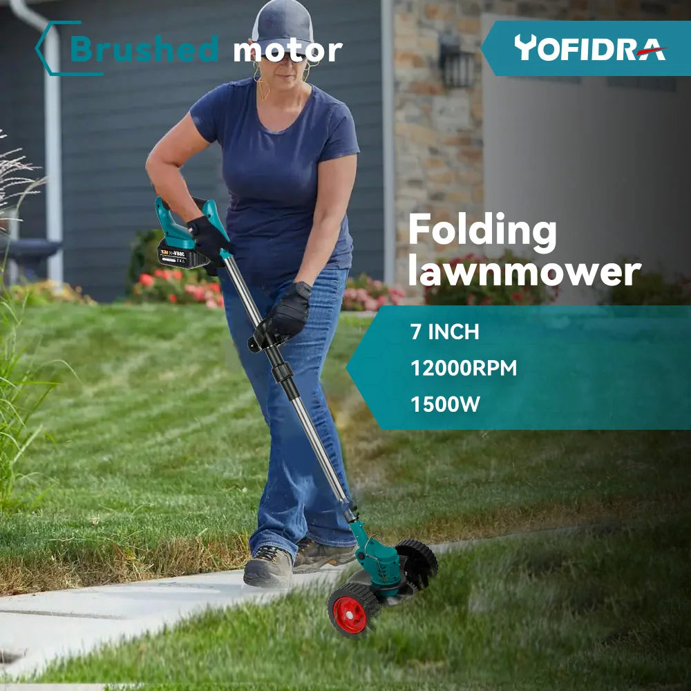 YOFIDRA Electric Lawn Mower Cordless Foldable Adjustable Trimmer Garden Pruning Cutting Power Tools For Makita Battery Pin