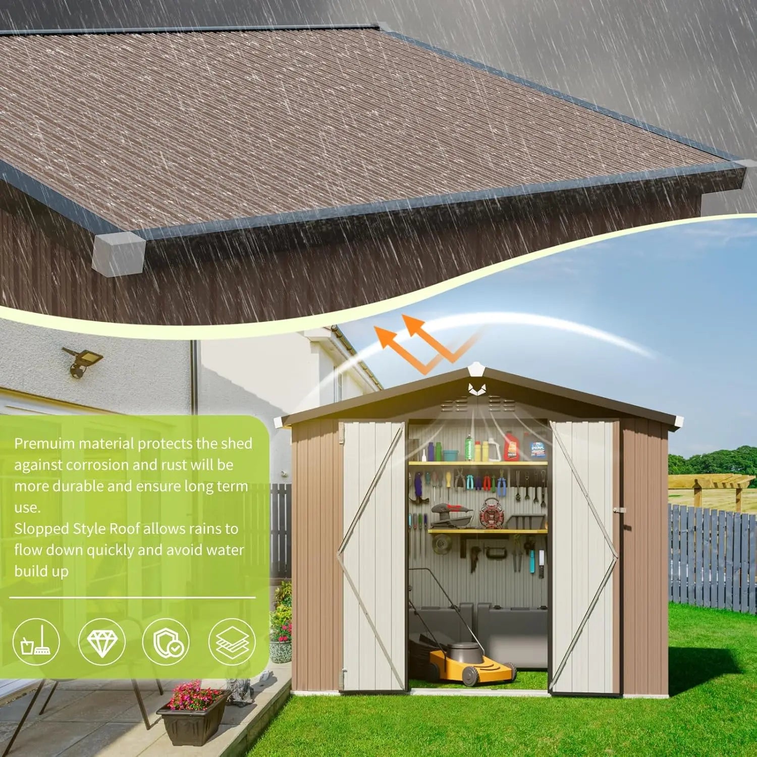 Metal Storage Shed,Outdoor Storage Building 8x6,Large Backyard Shed with Lockable Door,Waterproof Outside Storage, Customized