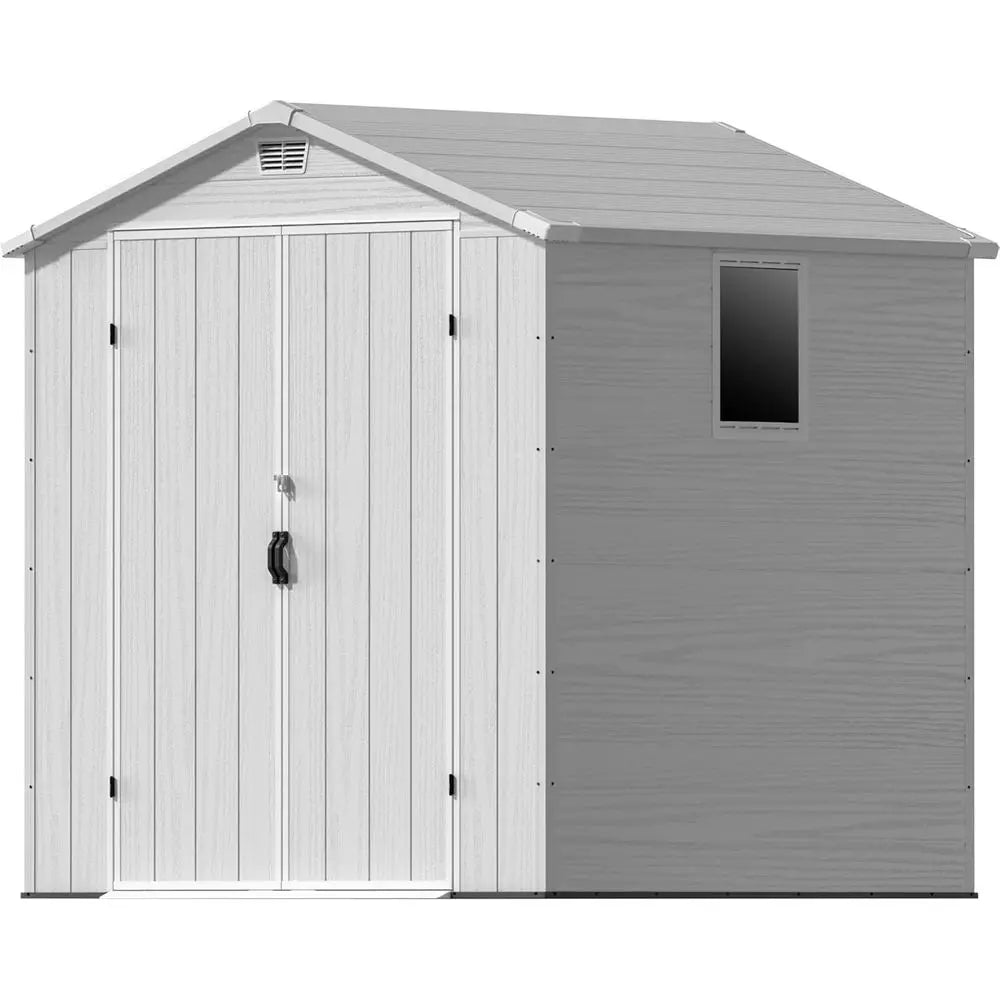 6x6 Outdoor Plastic Storage Shed with Lockable Door, Window, and Floor - Easy Assembly for Garden or Backyard, Light Gray