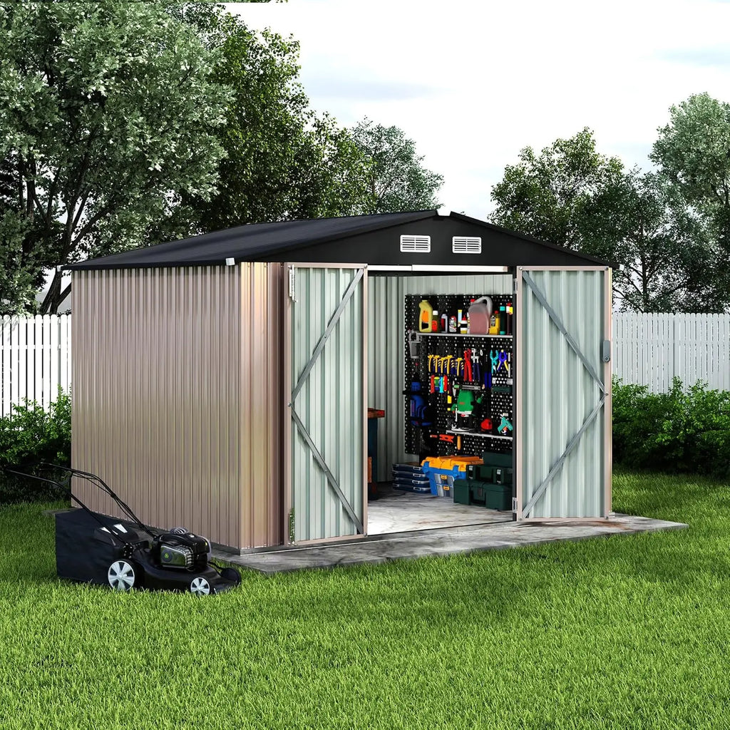 8x10 ft Metal Outdoor Storage Shed, Lockable Door & Air Vent, Yard/Garden Tool Shed for Backyard Patio Lawn, Customized