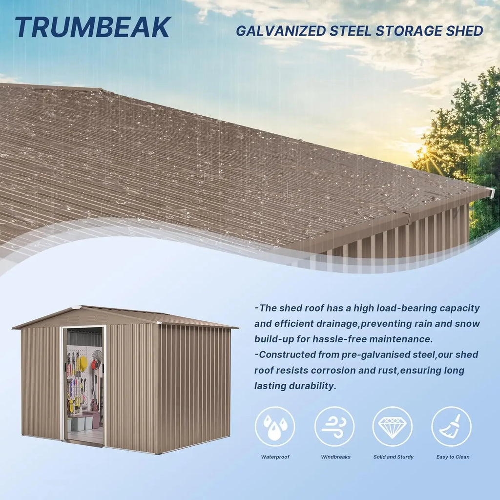 8x6FT Galvanized Steel Outdoor Storage Shed w/ Sliding Door Air Vent for Backyard Garden Patio Lawn, Custom
