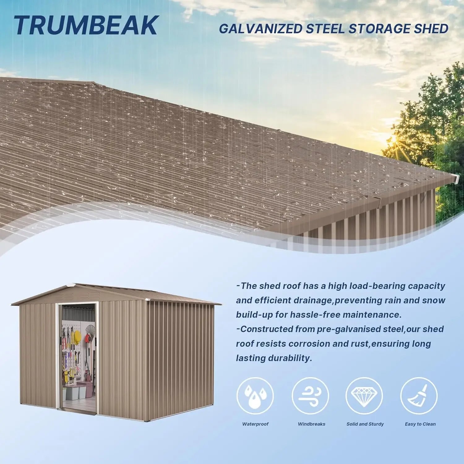 8x6FT Galvanized Steel Outdoor Storage Shed w/ Sliding Door Air Vent for Backyard Garden Patio Lawn, Custom