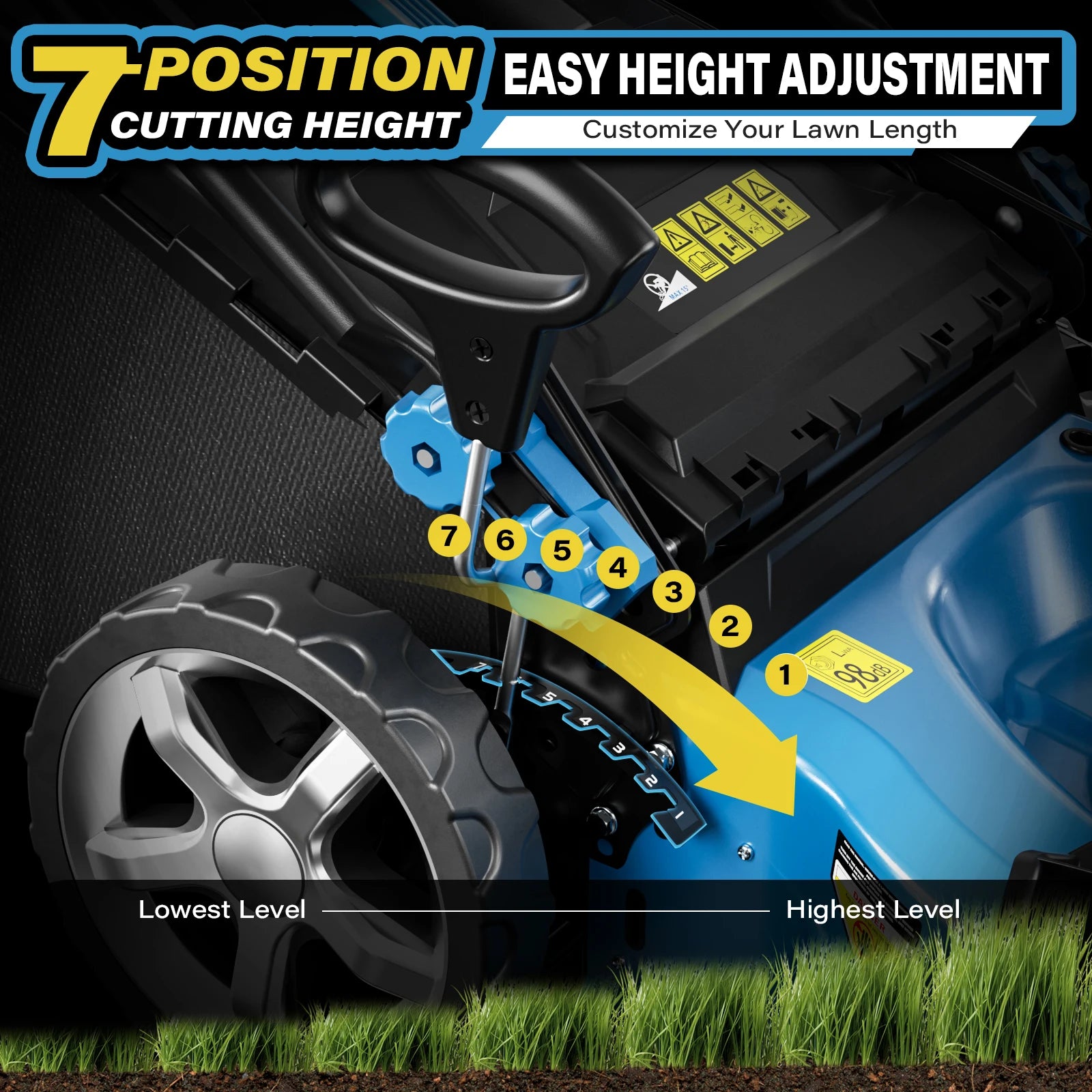 Gas Powered Push Lawnmower, Self-Propelled Gas Lawnmower, 21-Inch Cutting Deck, 201cc 4-Cycle Engine, 7 Levels Adjustable Cutting Height, 3-in-1 Functions (Bagging, Mulching and Side Discharge)
