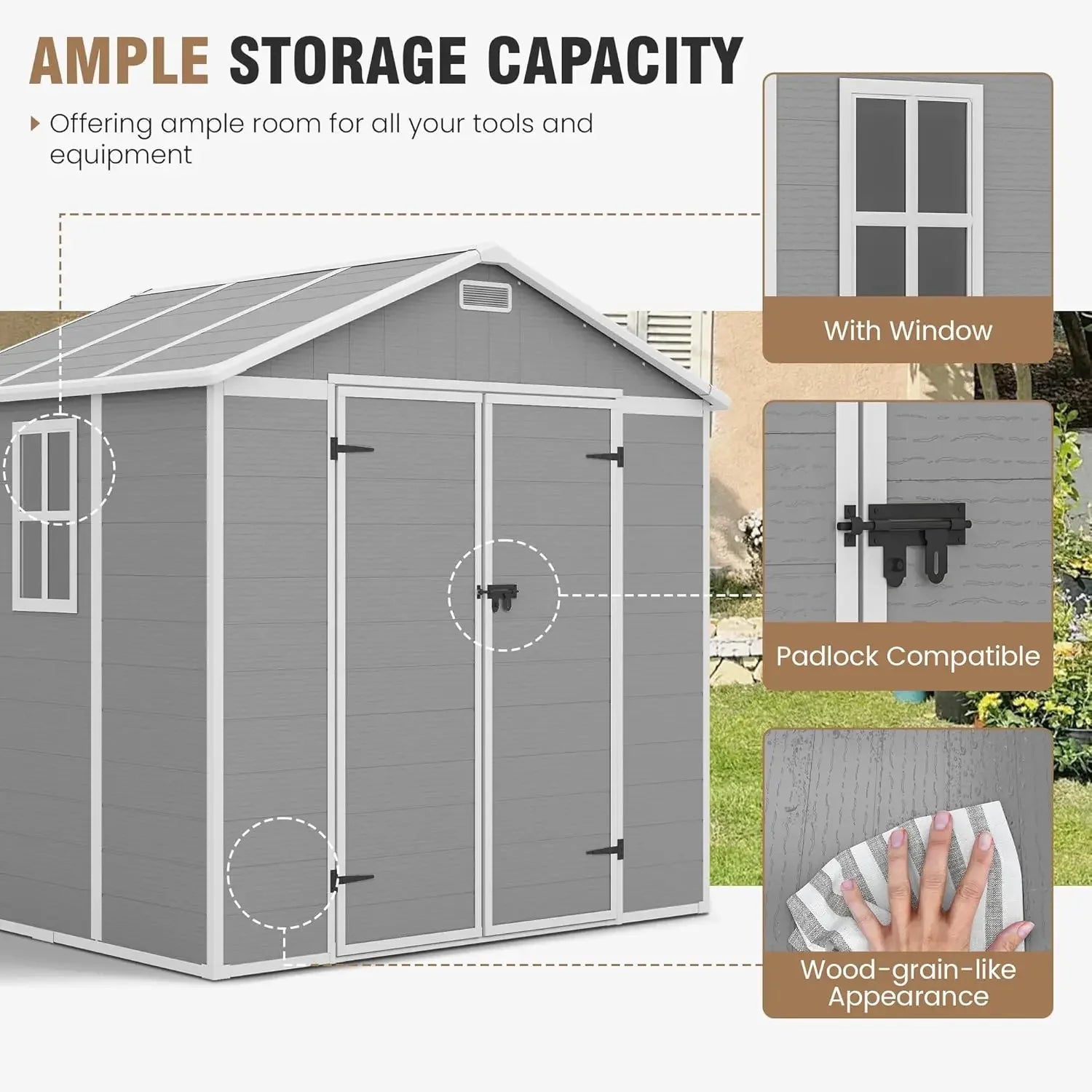 Storage Shed 6x8, Resin Outdoor Shed with Floor Included, Plastic Sheds Outdoor Storage for Bike, Garden Tools, Sheds &, Custom
