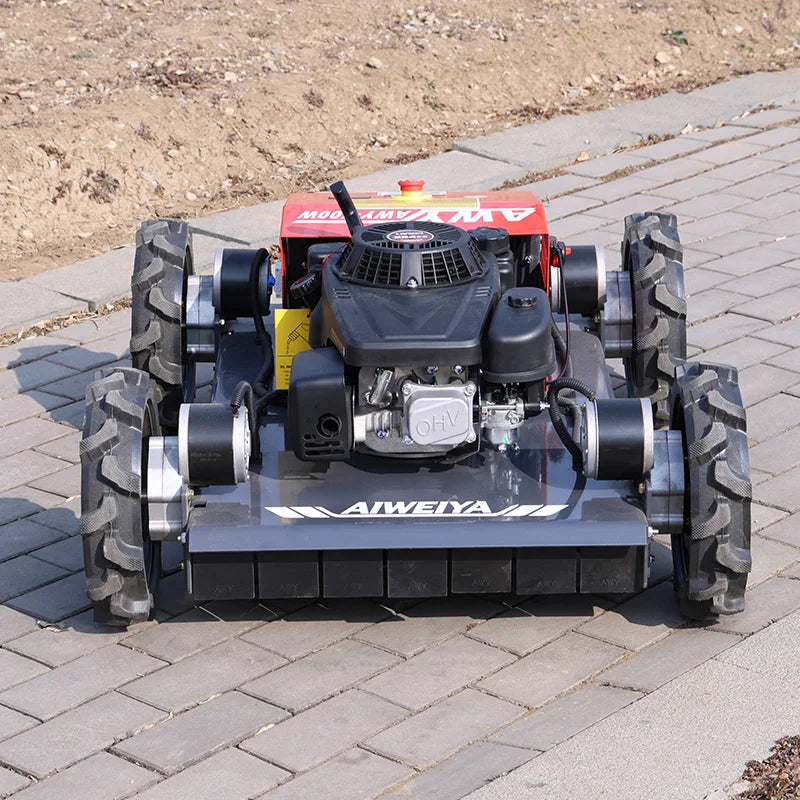 Customized  All-Terrain Remote Control Rubber whee Lawn Mower Mountain Slope Grass Shredder Crawler Type Self-Propelled Hot Sale