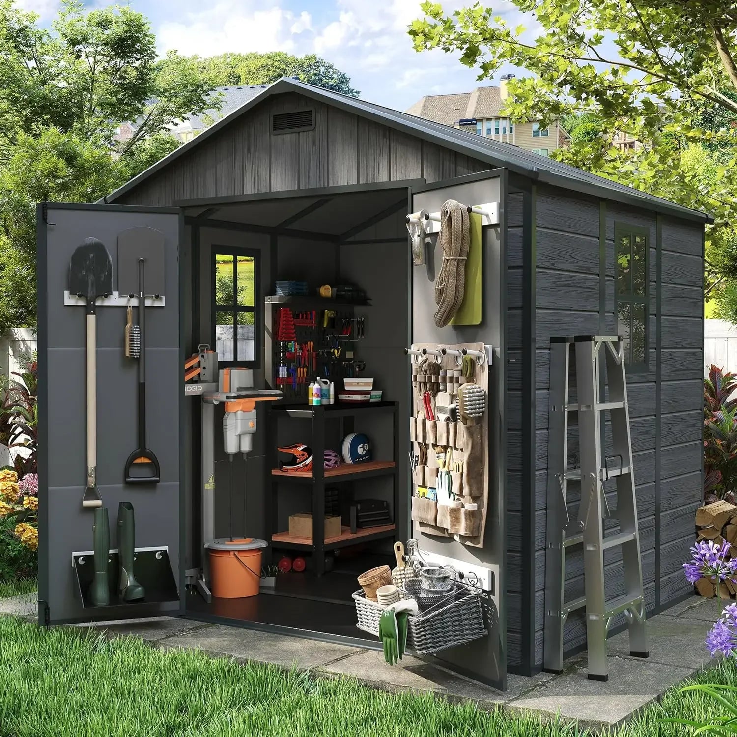 Storage Shed 6x8, Resin Outdoor Shed with Floor Included, Plastic Sheds Outdoor Storage for Bike, Garden Tools, Sheds &, Custom