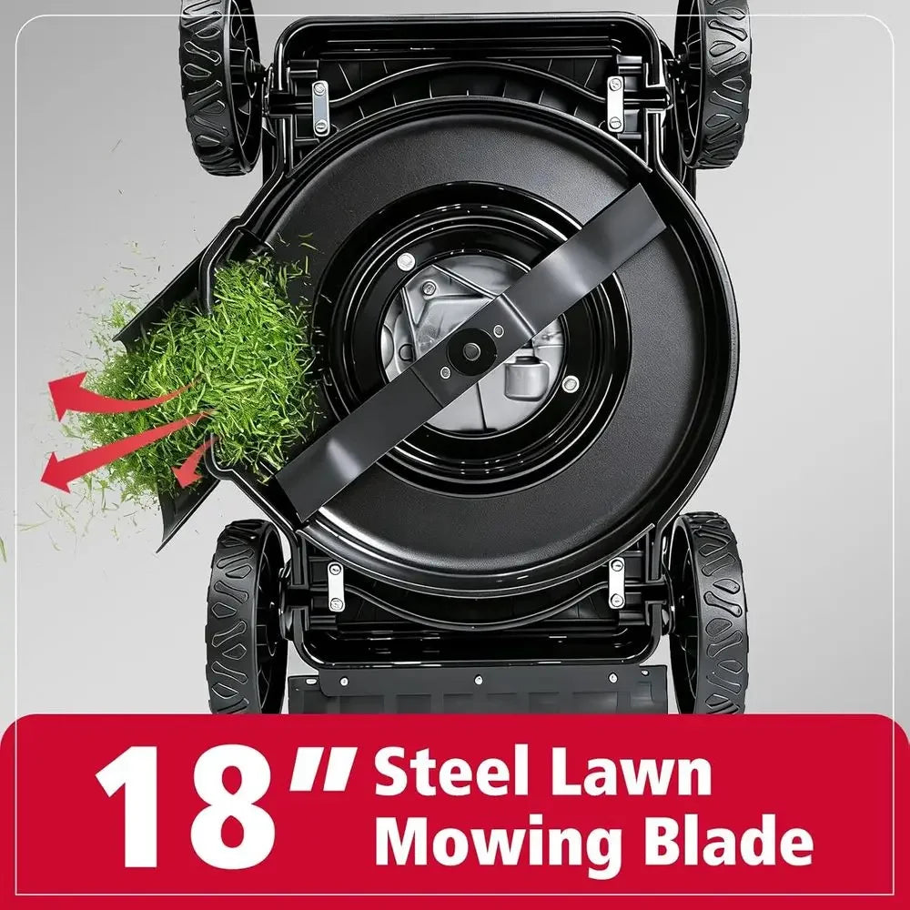 EasyCut 18" 144cc Gas Lawn Mower, Heavy-Duty Steel Deck, Side Discharge, 5-Position Height Setting, Walk-Behind Push Mower with