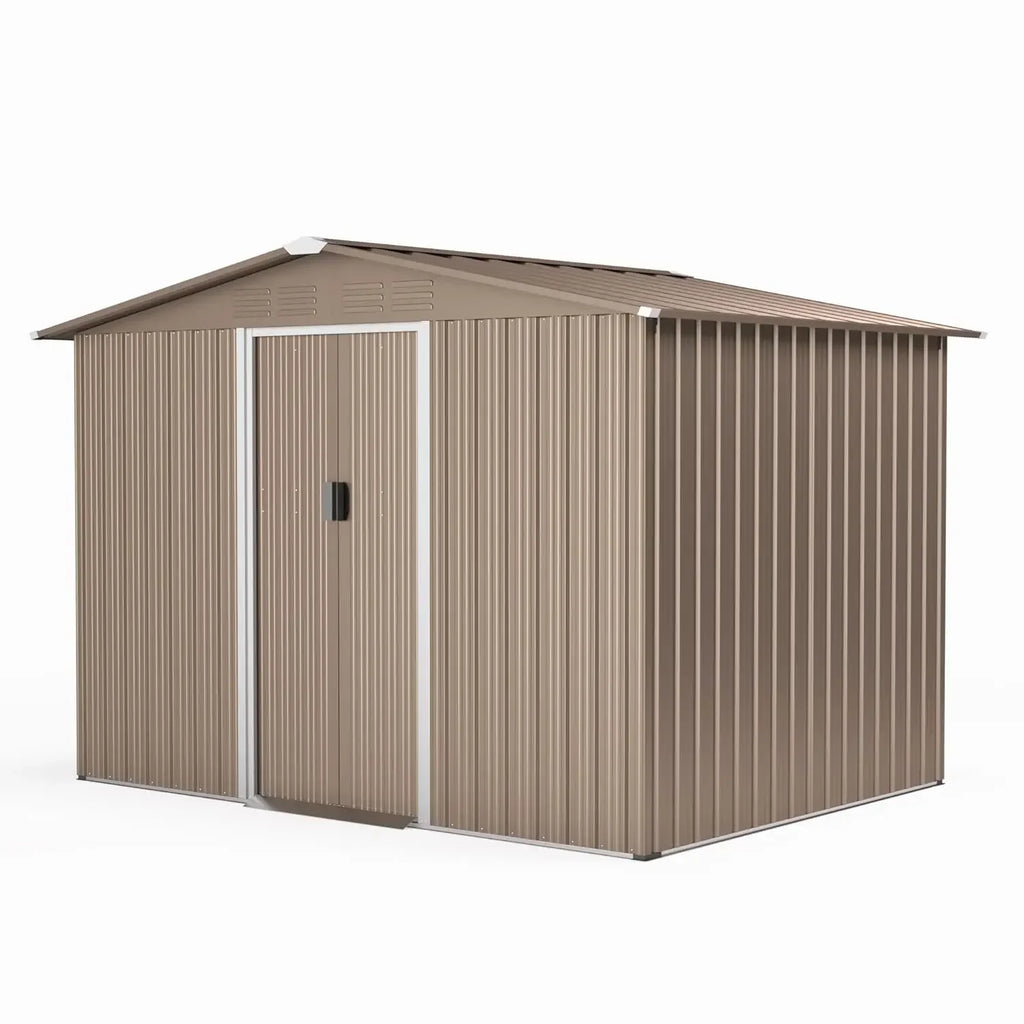 8x6FT Galvanized Steel Outdoor Storage Shed w/ Sliding Door Air Vent for Backyard Garden Patio Lawn, Custom