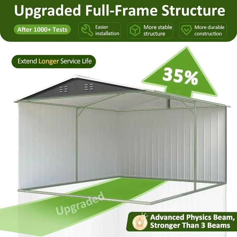 DAUSOLA 8.2x12 FT Outdoor Storage Shed,Metal Garden Tool Shed with Updated Frame Structure and Lockable Doors,Ideal for Backyard
