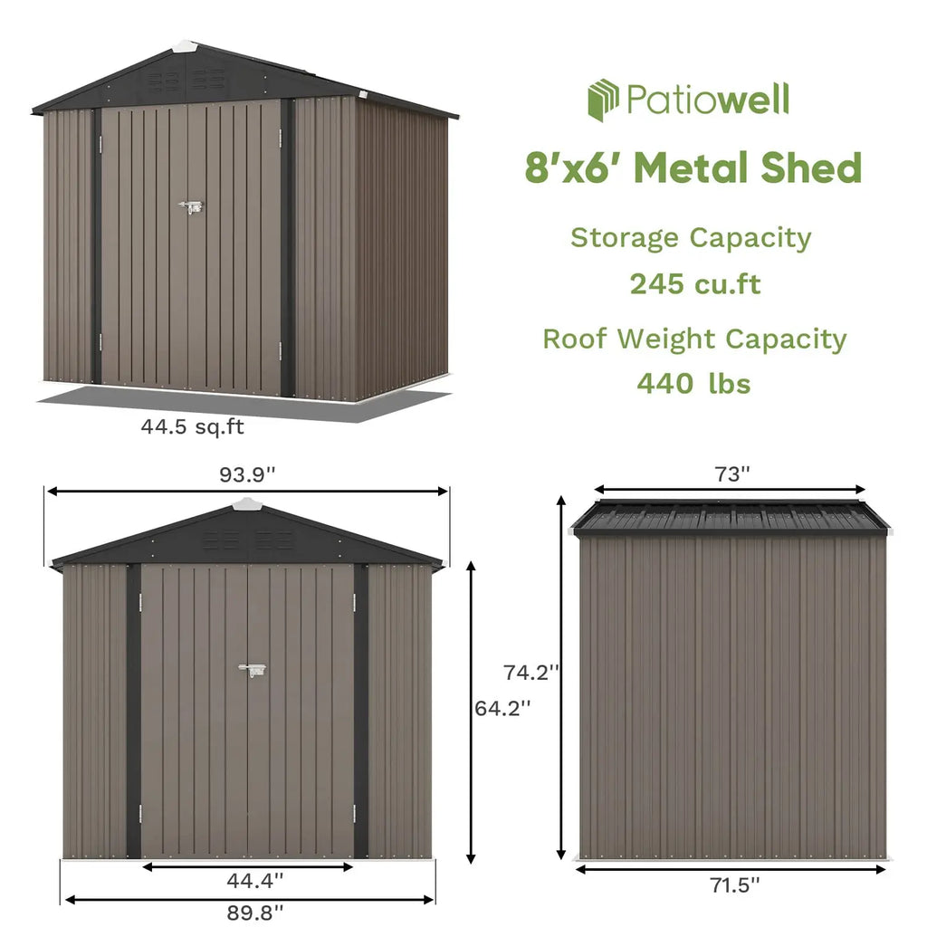 8x6 FT Outdoor Storage Shed, Metal Tool shed & Outdoor Storage with Lockable Doors & Air Vents, Customized