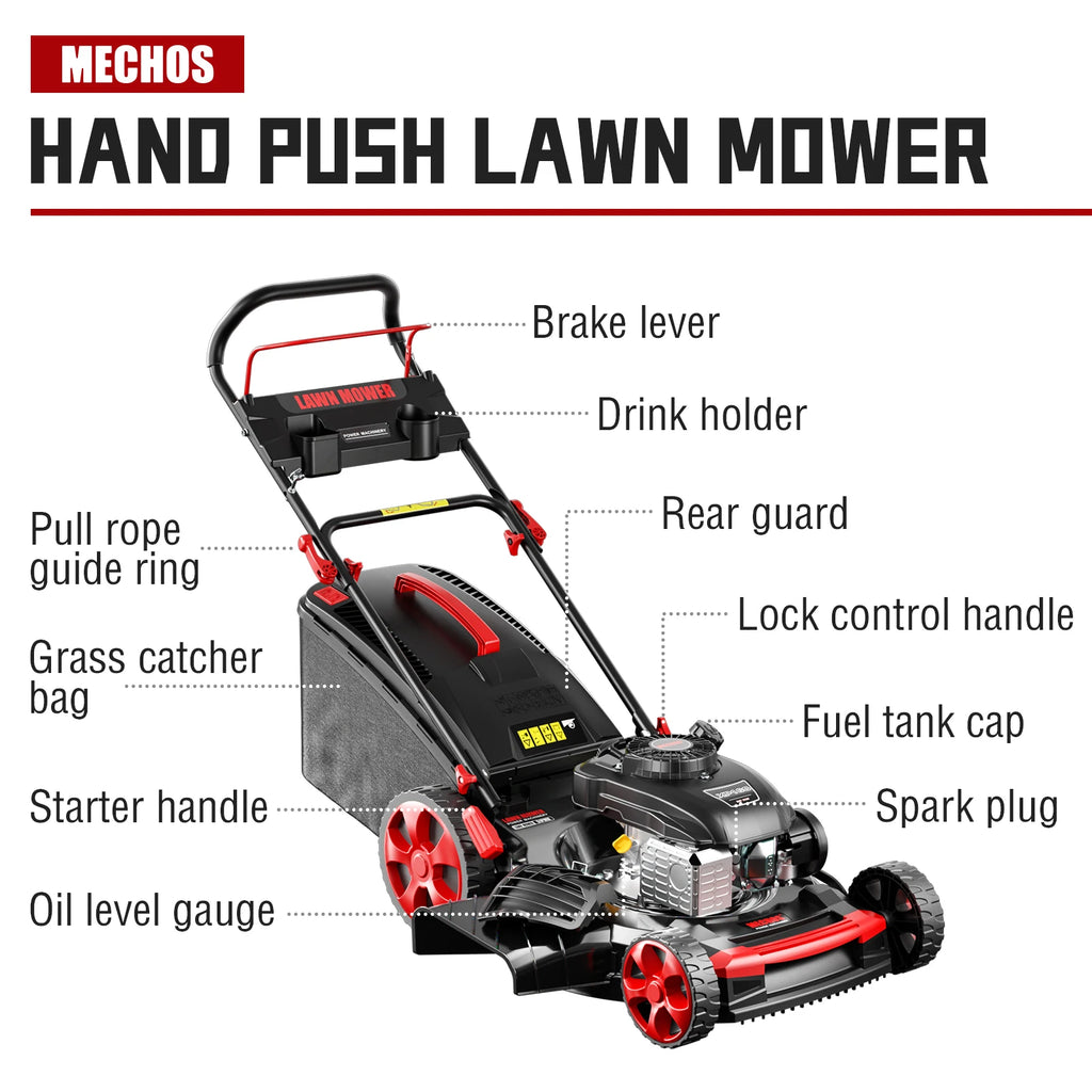 Gas Powered Push Lawnmower, Self-Propelled Gas Lawnmower, 21-Inch Cutting Deck, 201cc 4-Cycle Engine, 8 Levels Adjustable Cutting Height, 3-in-1 Functions (Bagging, Mulching and Side Discharge)