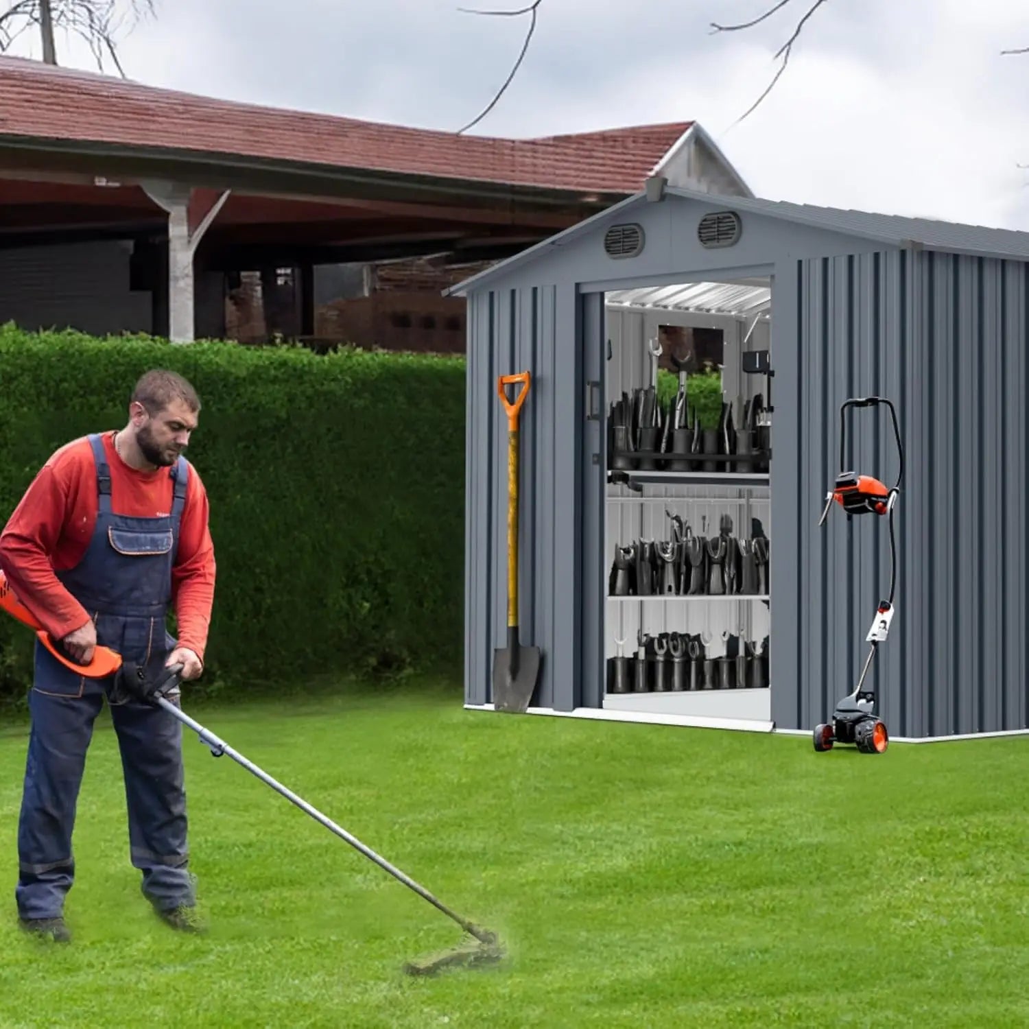 8x10 FT Outdoor Storage Metal Shed with Window & Lockable Doors for Backyard Garden Patio Lawn, Custom