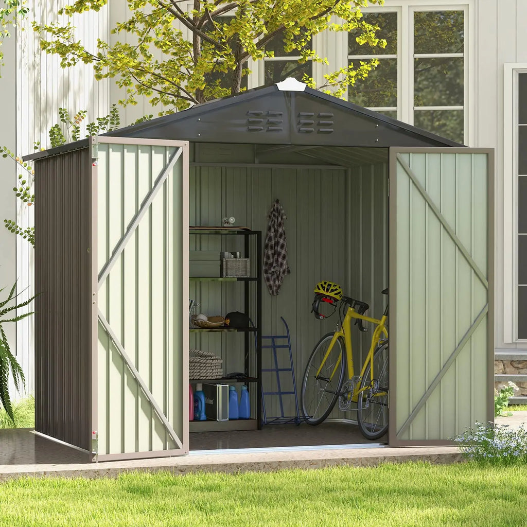 8x6 FT Outdoor Storage Shed, Metal Tool shed & Outdoor Storage with Lockable Doors & Air Vents, Customized