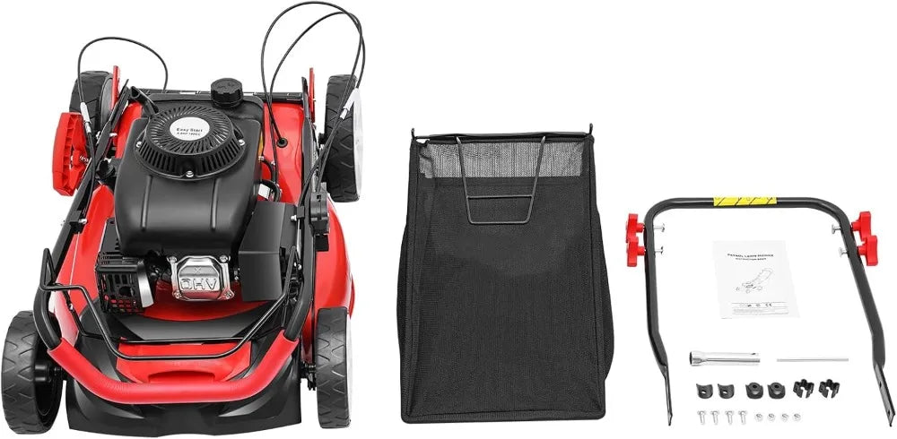 20In Self Propelled Gas Lawn Mower, 4-Stroke 5HP 140CC 2800RPM, 3-in-1 OHV Engine w/8 Gears Height Adjustments & Large Fuel Tank