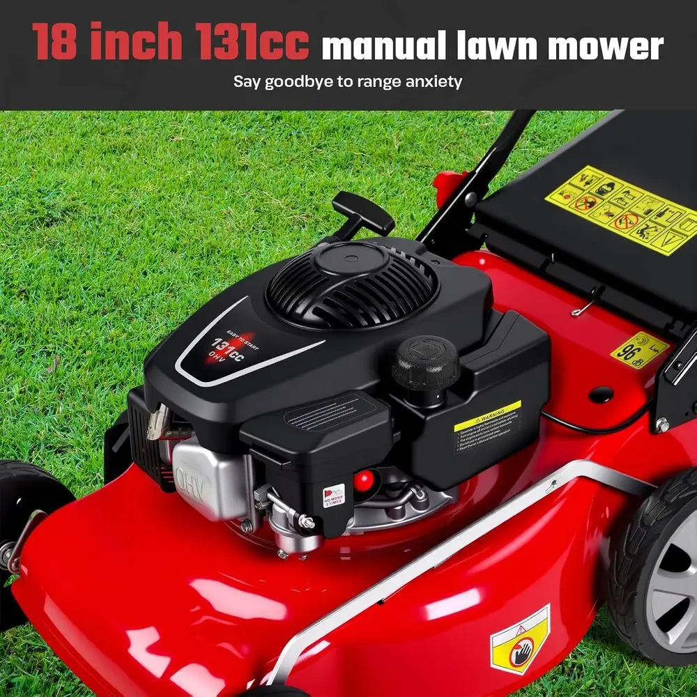 3-in-1 131cc 4-Cycle Gas Lawn Mower with 50L Grass Bag, Adjustable Cutting Height, Quiet & Fuel-Efficient for Yard Work