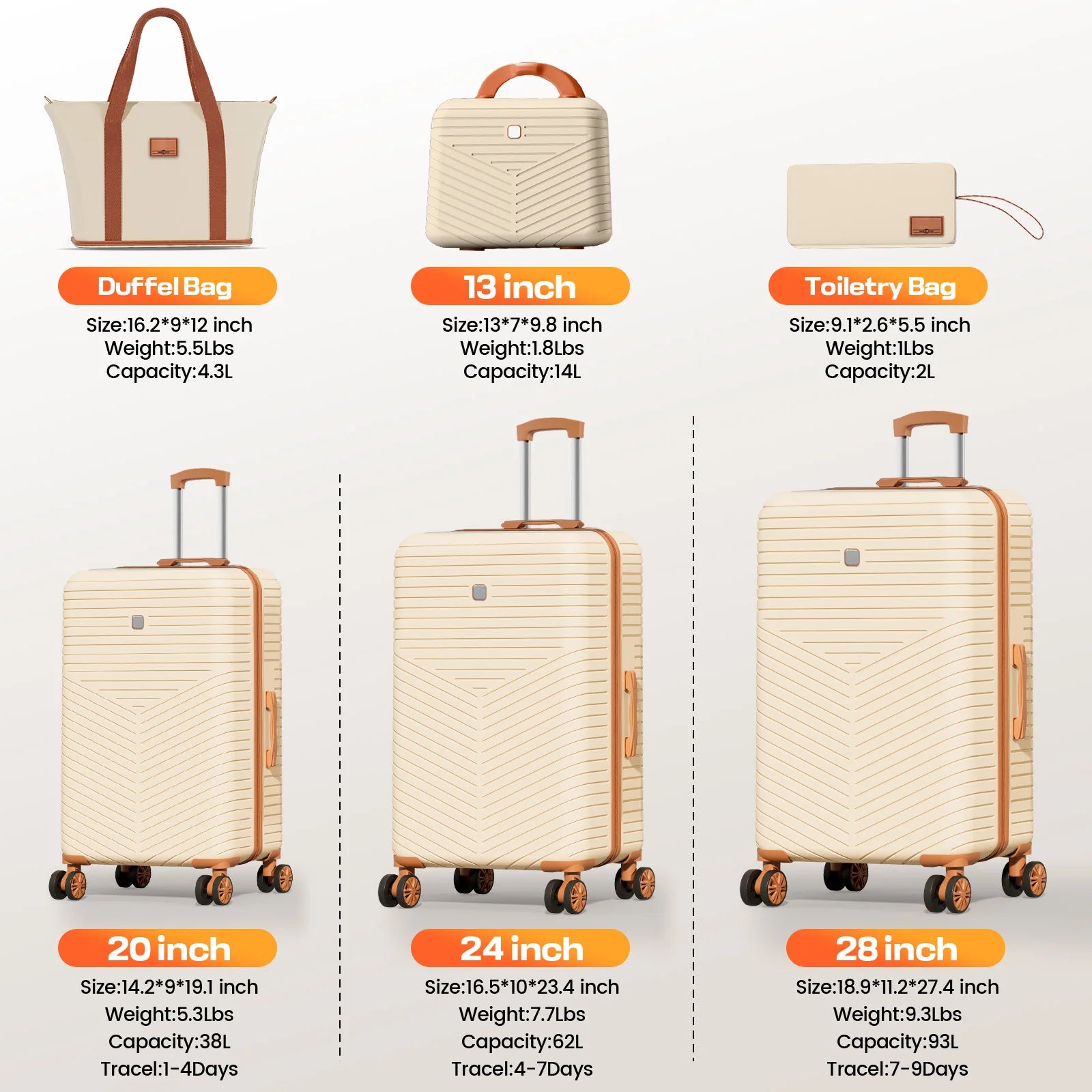 4/6 Piece Luggage Set with Spinner Wheels & TSA Lock, Carry on Luggage Hardshell ABS+PC, Travel Collection Suitcases Sets