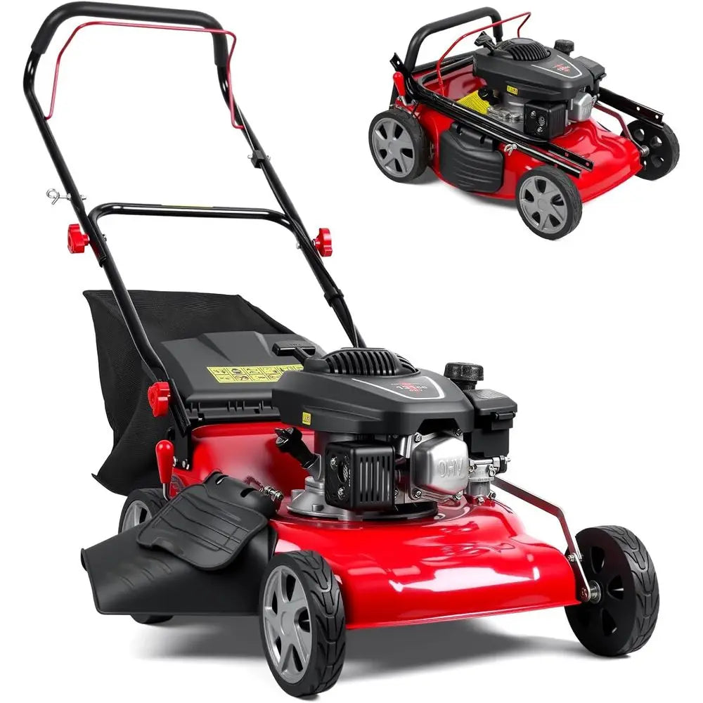 3-in-1 131cc 4-Cycle Gas Lawn Mower with 50L Grass Bag, Adjustable Cutting Height, Quiet & Fuel-Efficient for Yard Work