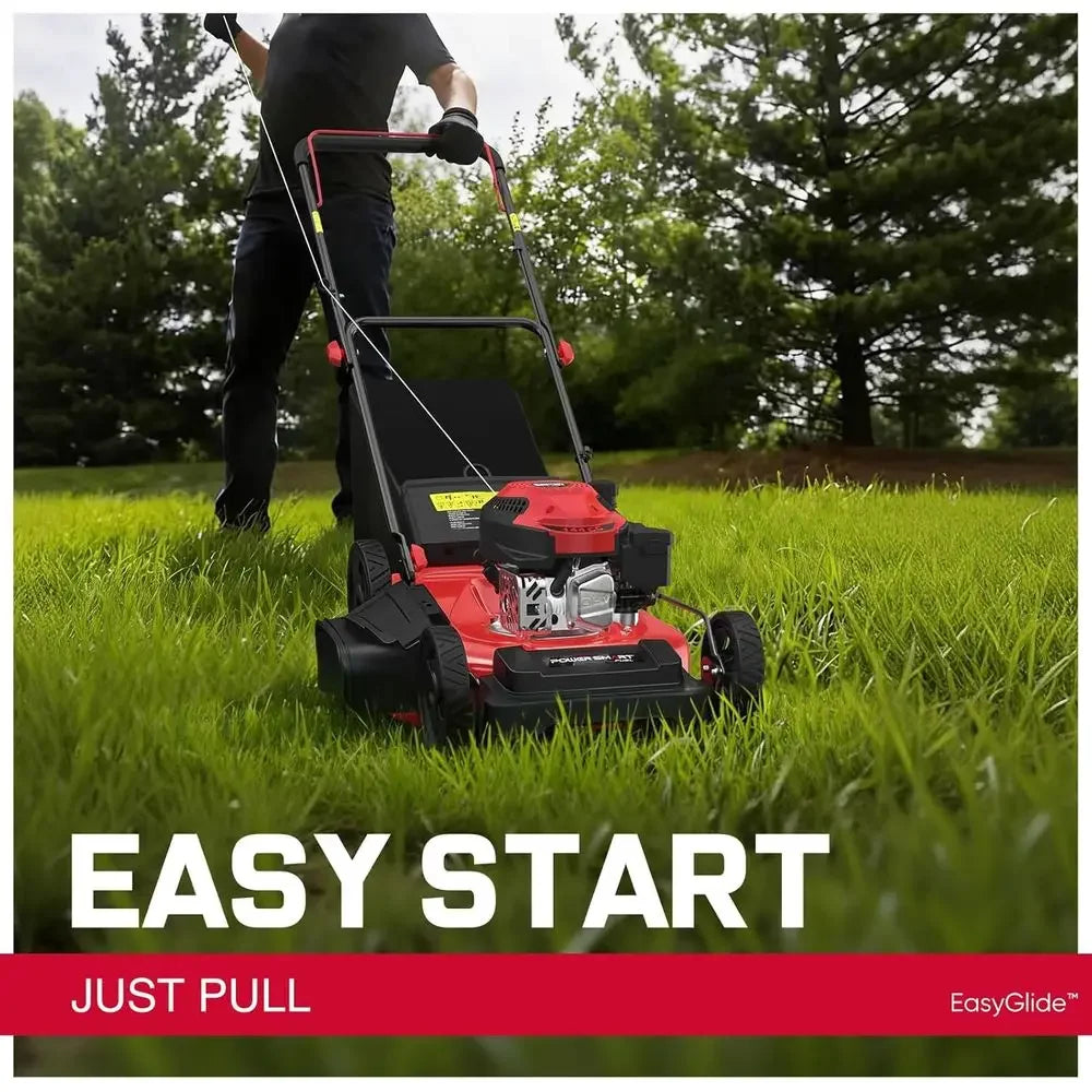 EasyGlide 21-Inch Gas Lawn Mower, 144cc 4-Stroke OHV Engine, Push Walk-Behind, 3-in-1 Mulch/Bag/Side Discharge, Steel Deck, 6 He