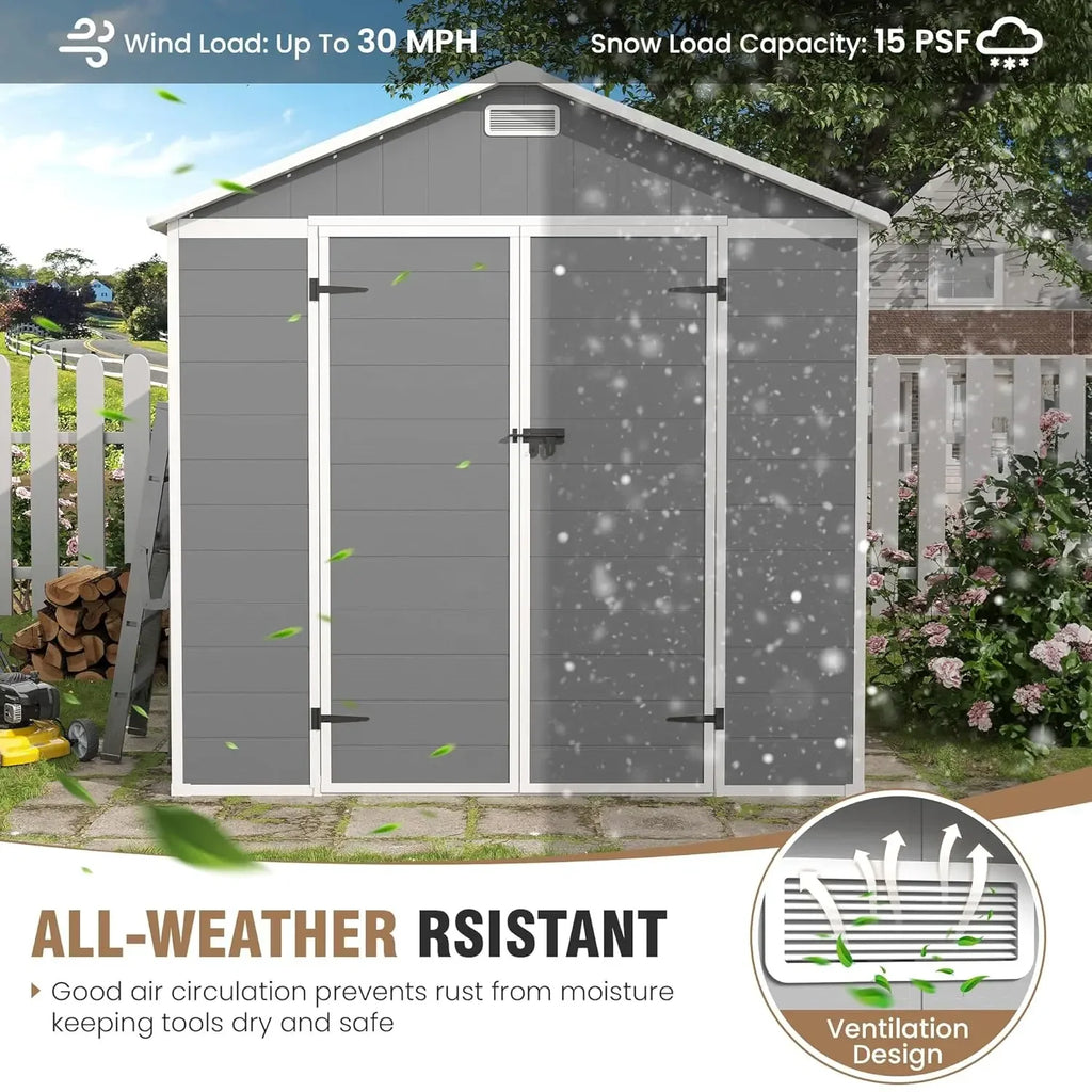 Storage Shed 6x8, Resin Outdoor Shed with Floor Included, Plastic Sheds Outdoor Storage for Bike, Garden Tools, Sheds &, Custom