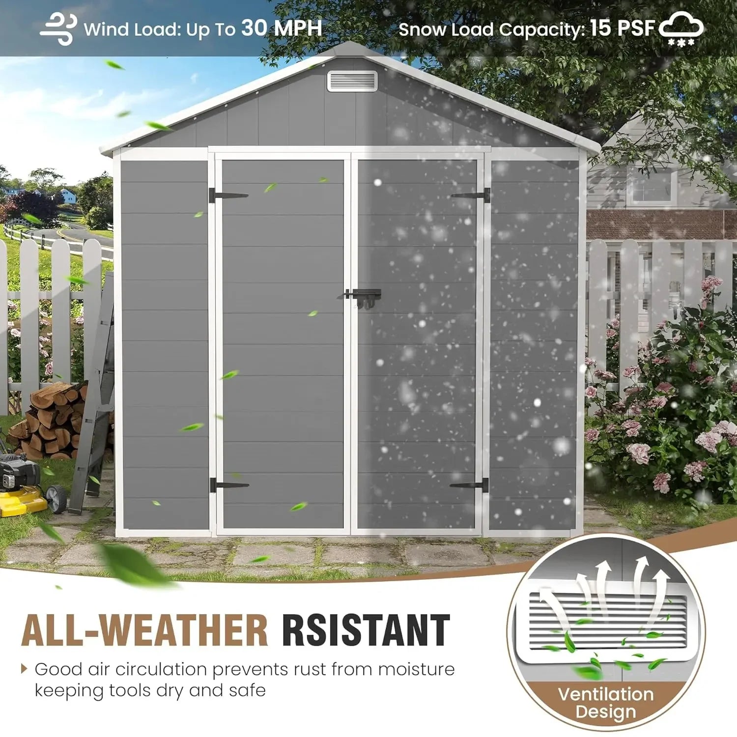 Storage Shed 6x8, Resin Outdoor Shed with Floor Included, Plastic Sheds Outdoor Storage for Bike, Garden Tools, Sheds &, Custom