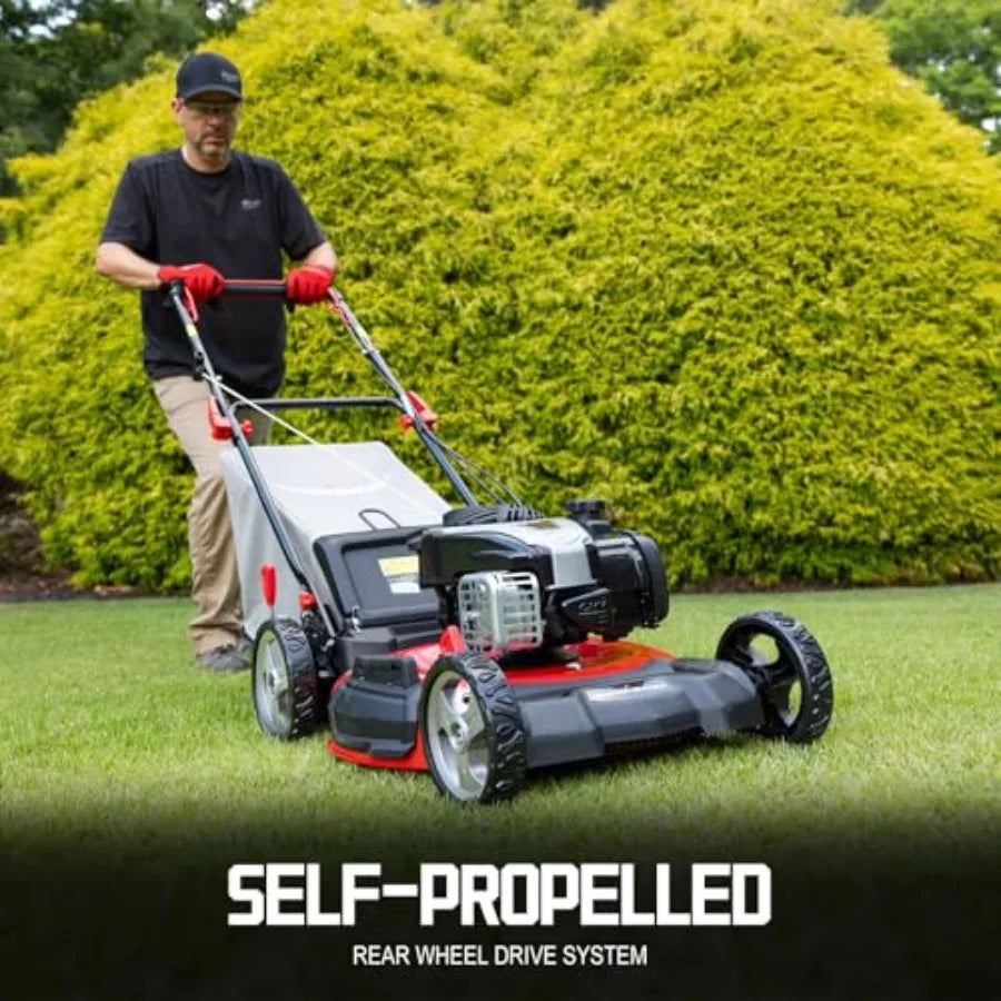 Self Propelled Gas Lawn Mower 22-Inch with 140cc Briggs and Stratton E550 Engine 3-in-1 Rear-Wheel Drive Lawnmower with Bagging