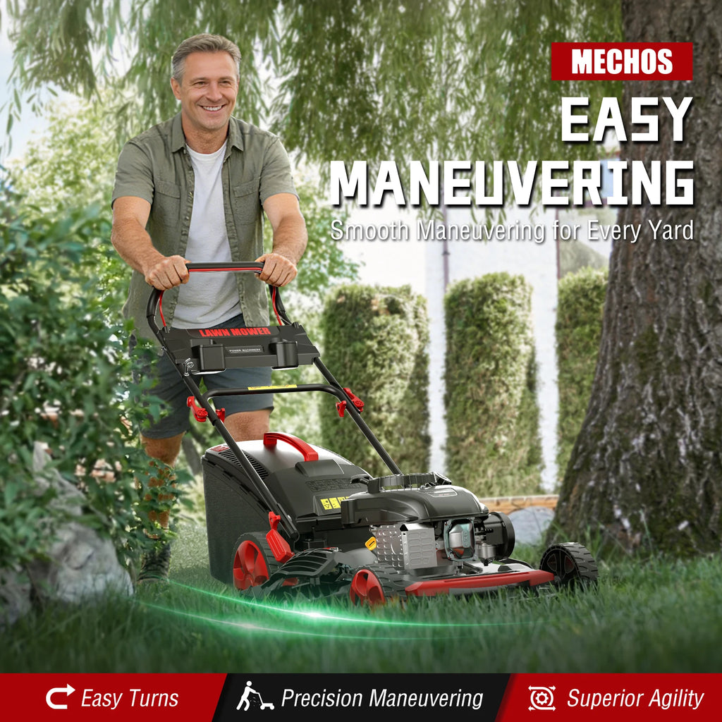 Gas Powered Push Lawnmower, Self-Propelled Gas Lawnmower, 21-Inch Cutting Deck, 201cc 4-Cycle Engine, 8 Levels Adjustable Cutting Height, 3-in-1 Functions (Bagging, Mulching and Side Discharge)