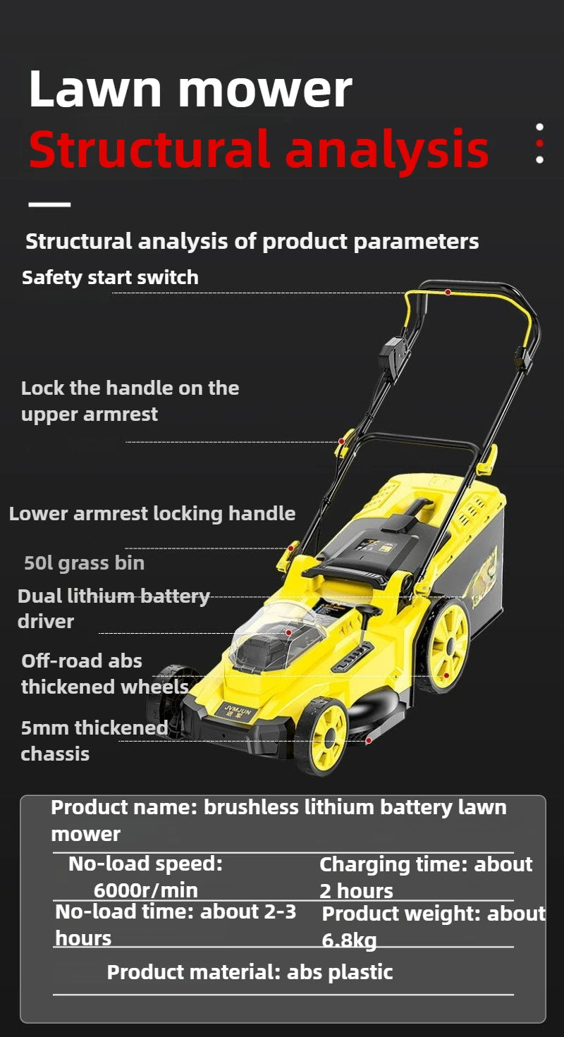 Premium 50L Hand-pushed Lawn Mower, Small Household Multi-functional Lawn Mower and Pusher, 2200W High-power Weeding, Light and
