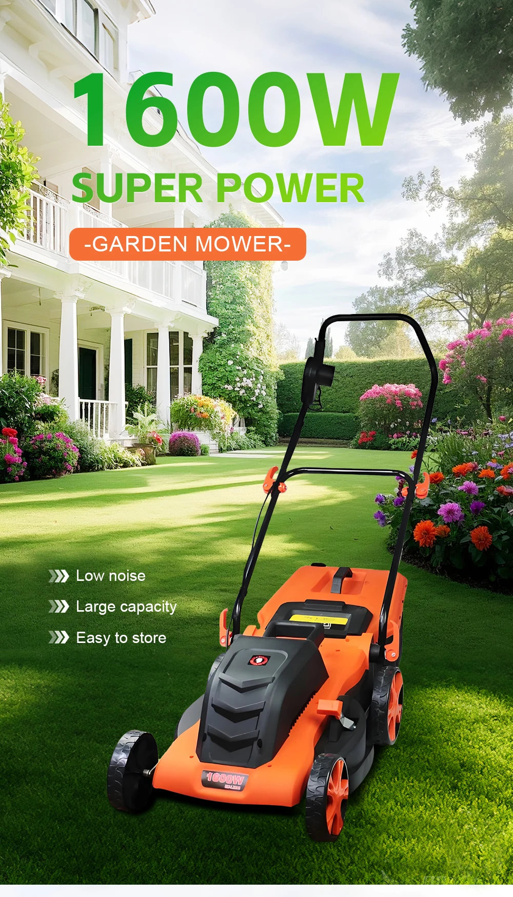 1200W/1600W Hand Push Weeder High Power Electric Lawn Mower Lithium Trimming and Grass Beaters Garden Yard Lawn Mower