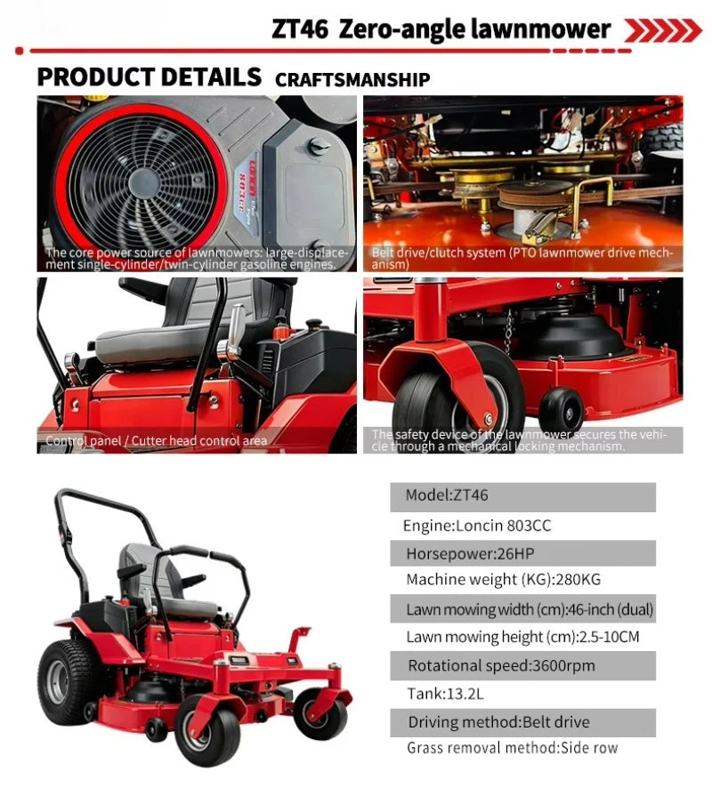 Zero Turn Ride‑On Lawn Mower Strong Power Easy Control Garden Grass Cutting Machine Commercial Outdoor Maintenance