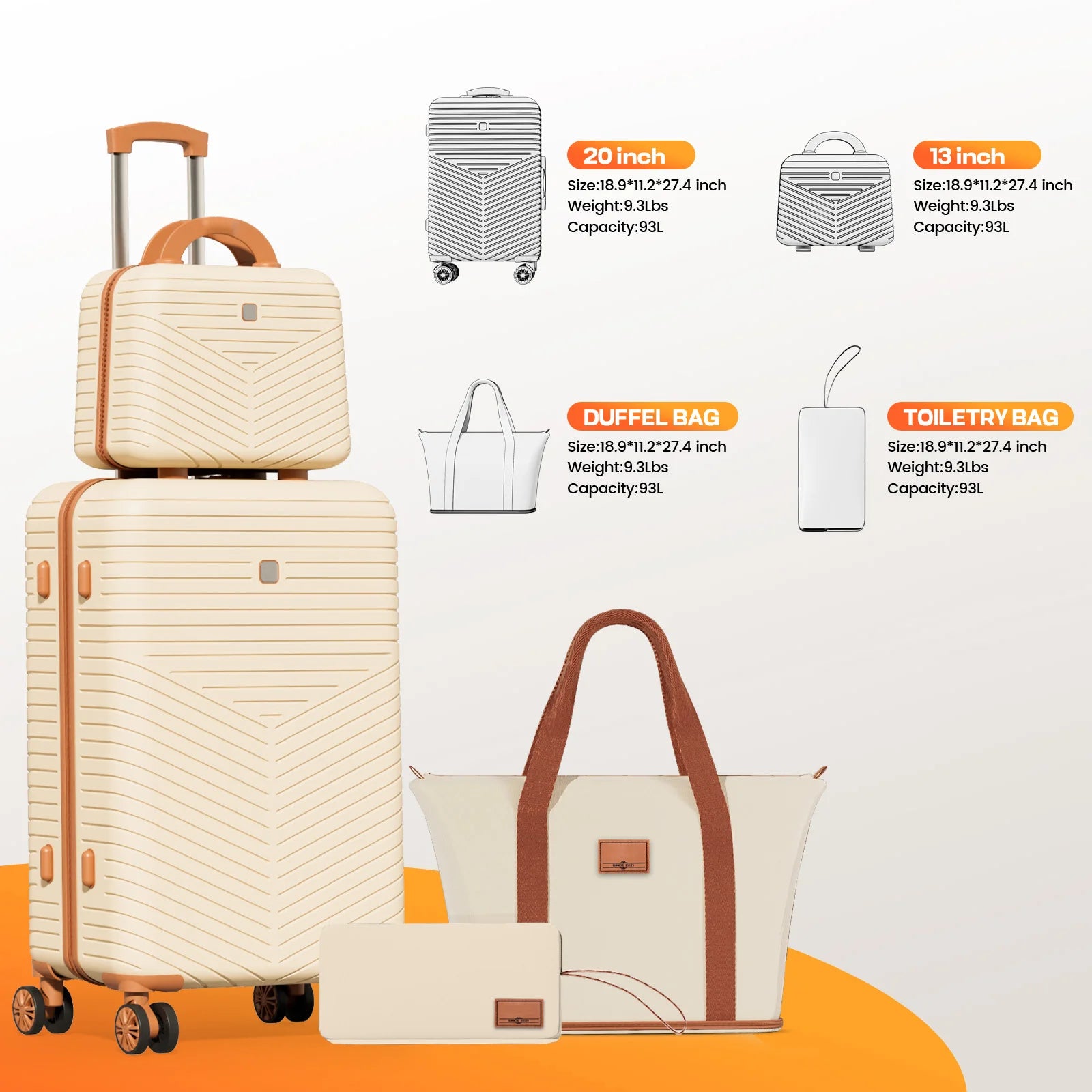 4/6 Piece Luggage Set with Spinner Wheels & TSA Lock, Carry on Luggage Hardshell ABS+PC, Travel Collection Suitcases Sets