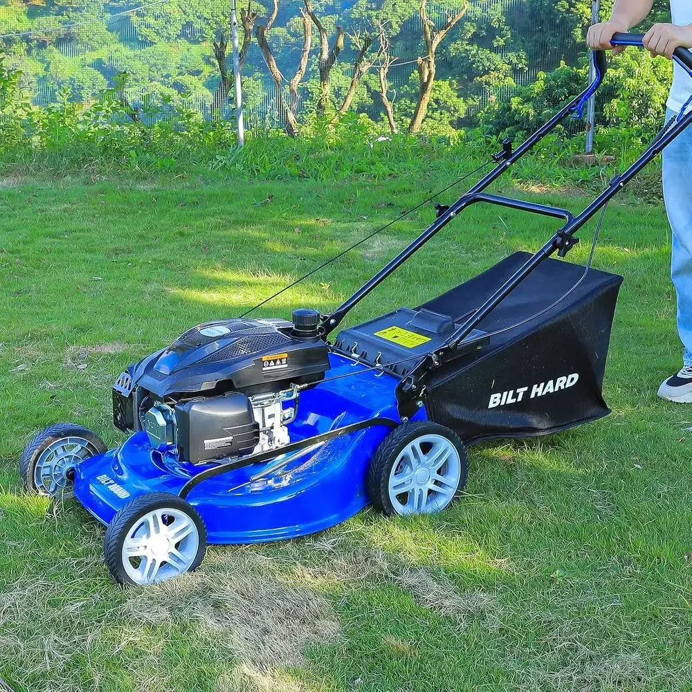 21 Inch 201cc 4-Cycle Engine Push Lawn Mower, 3-in-1 Gas Lawn Mower with Bagging, Mulching and Side Discharge, Easy Start with A