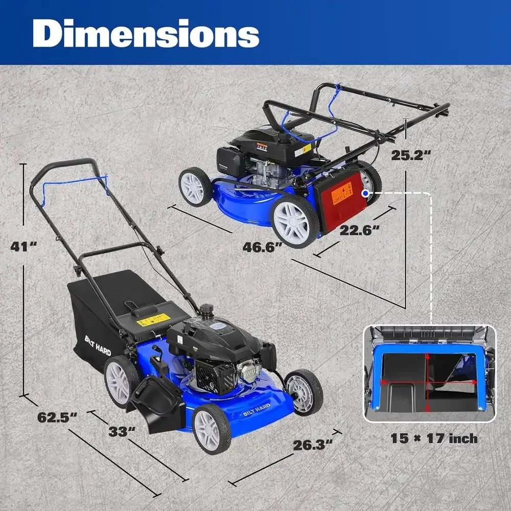 21 Inch 201cc 4-Cycle Engine Push Lawn Mower, 3-in-1 Gas Lawn Mower with Bagging, Mulching and Side Discharge, Easy Start with A
