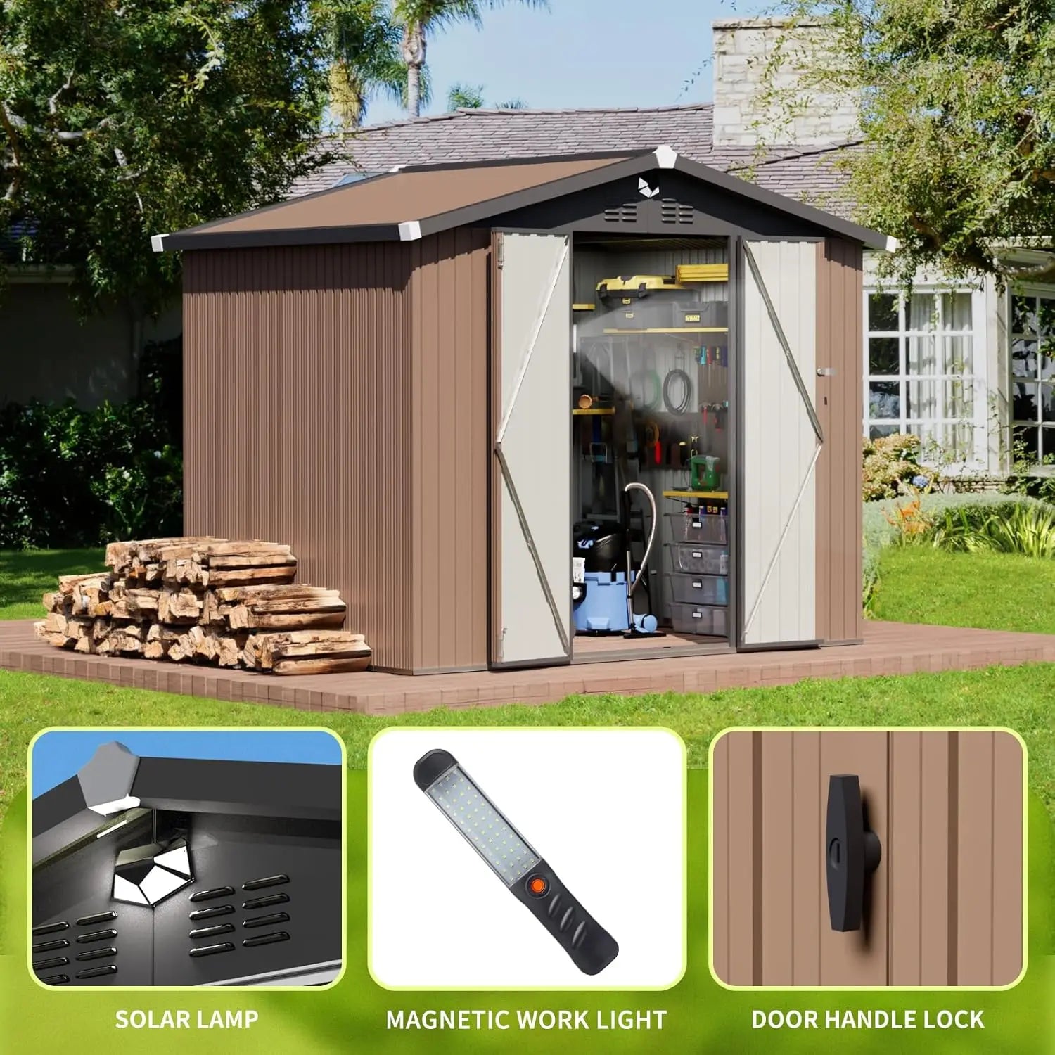 Metal Storage Shed,Outdoor Storage Building 8x6,Large Backyard Shed with Lockable Door,Waterproof Outside Storage, Customized