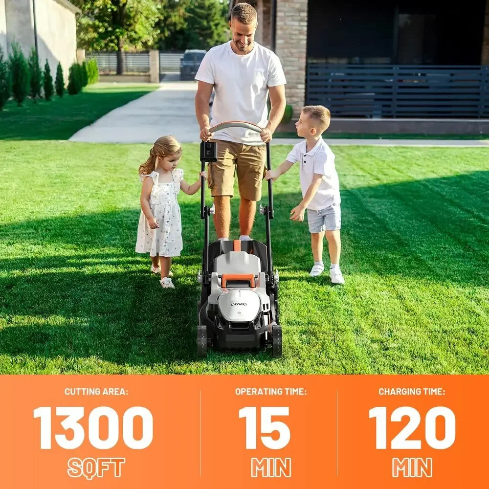Electric Lawn Mower Cordless,Grass Cutter Machine for 1600 Sq.Ft. Lawnmower with Motor,13 in Cutting Width,8 Gallon Capacity,Cut