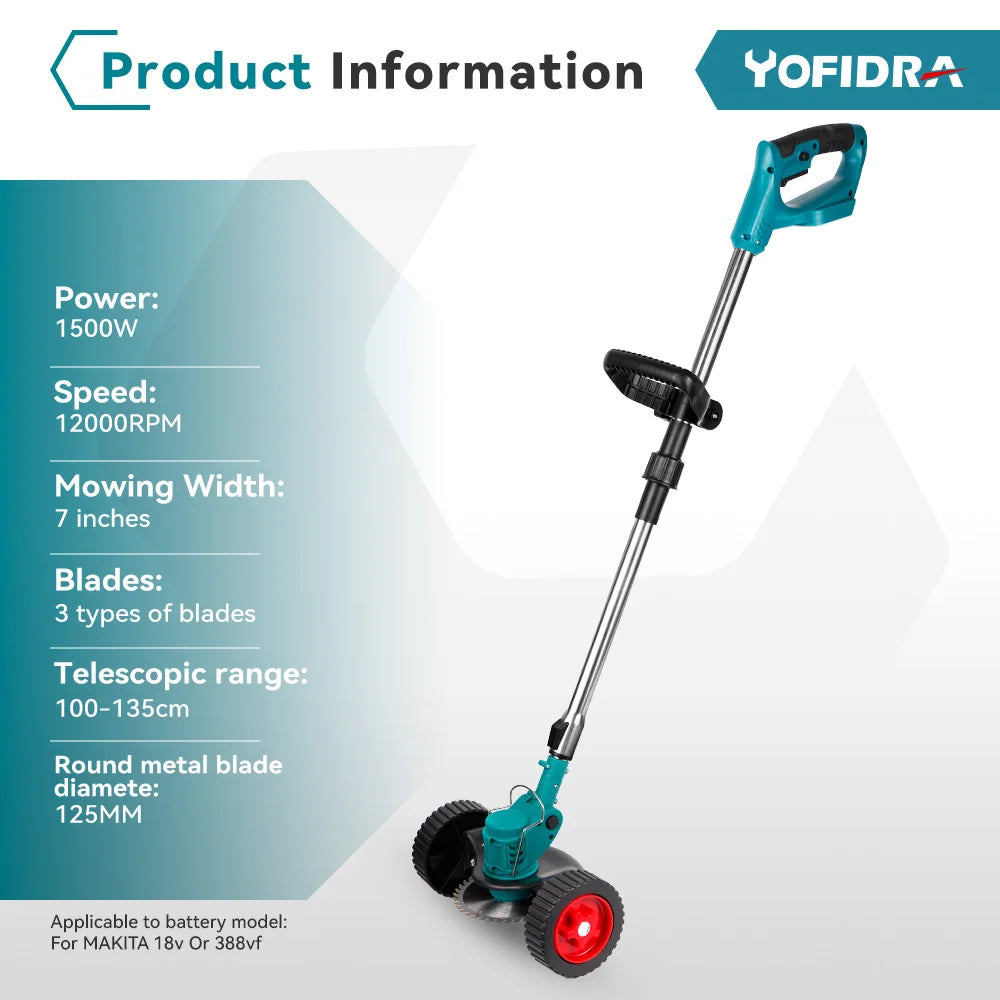 YOFIDRA Electric Lawn Mower Cordless Foldable Adjustable Trimmer Garden Pruning Cutting Power Tools For Makita Battery Pin