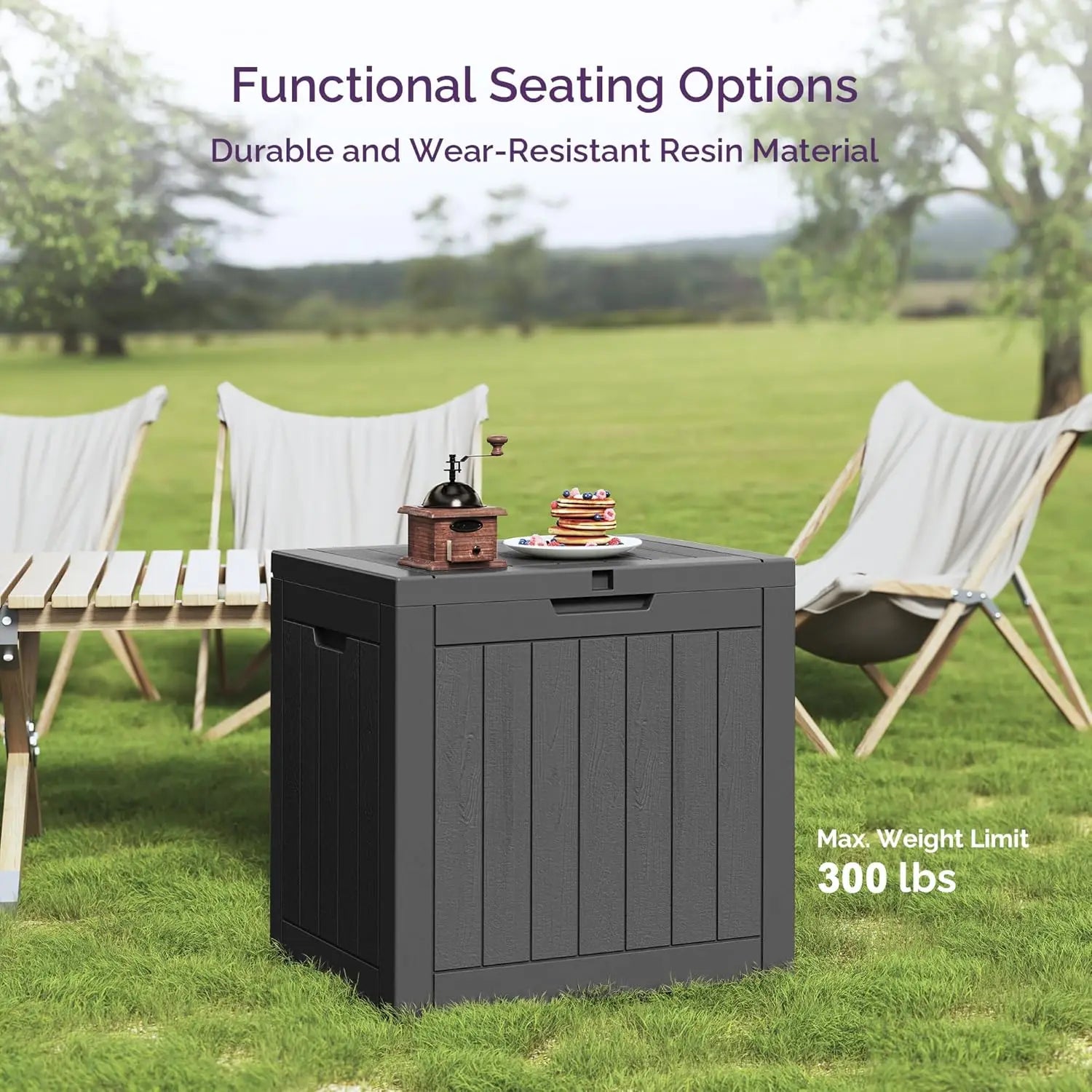 Outdoor Deck Box: Lockable Package Delivery Box, Weather-Resistant Outdoor Storage Bin, 30-Gallon Faux Plank Driftwood
