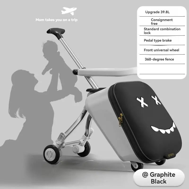 A Children's Suitcase with a Handle, a Travel Case, a Stroller for Taking Kids Out, a Travel Wonder, and Can Be Ridden on Board.