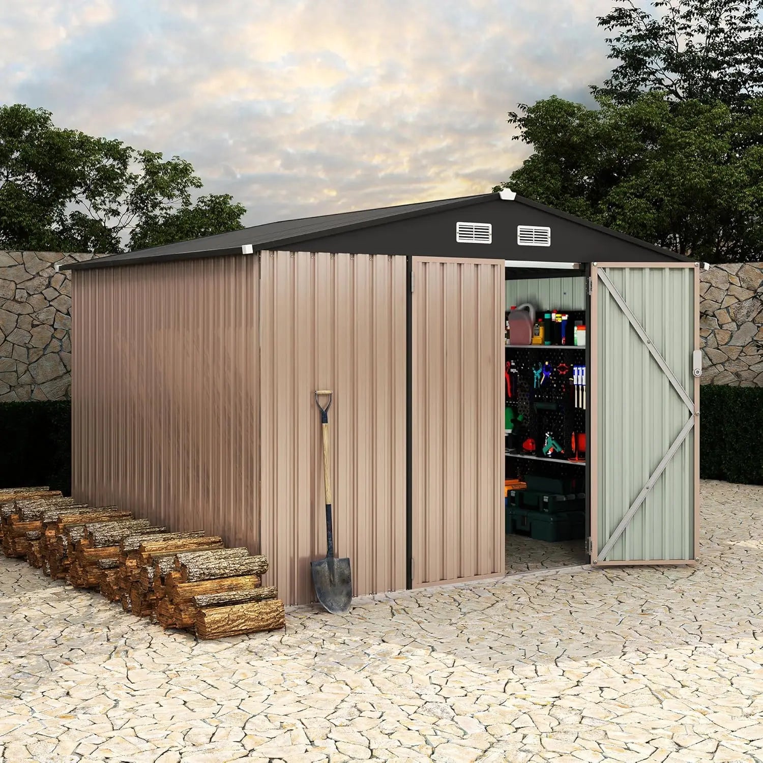 8x10 ft Metal Outdoor Storage Shed, Lockable Door & Air Vent, Yard/Garden Tool Shed for Backyard Patio Lawn, Customized