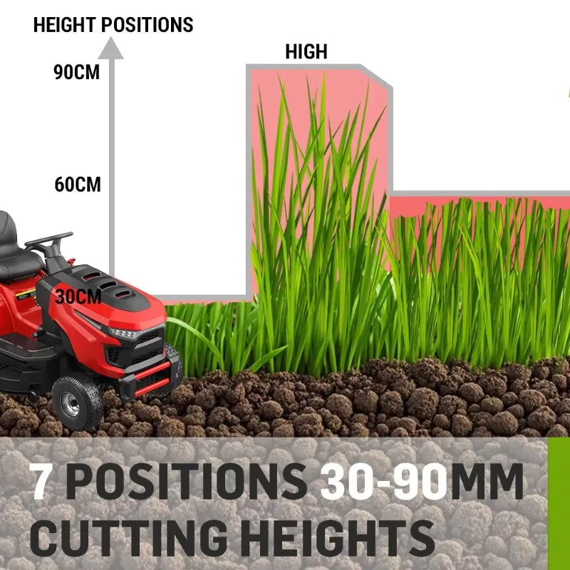 452CC Commercial Engine Riding Lawn Mower 38" Cutting Width Self‑Propelled Cordless 250L Grass Box Rear Discharge Garden