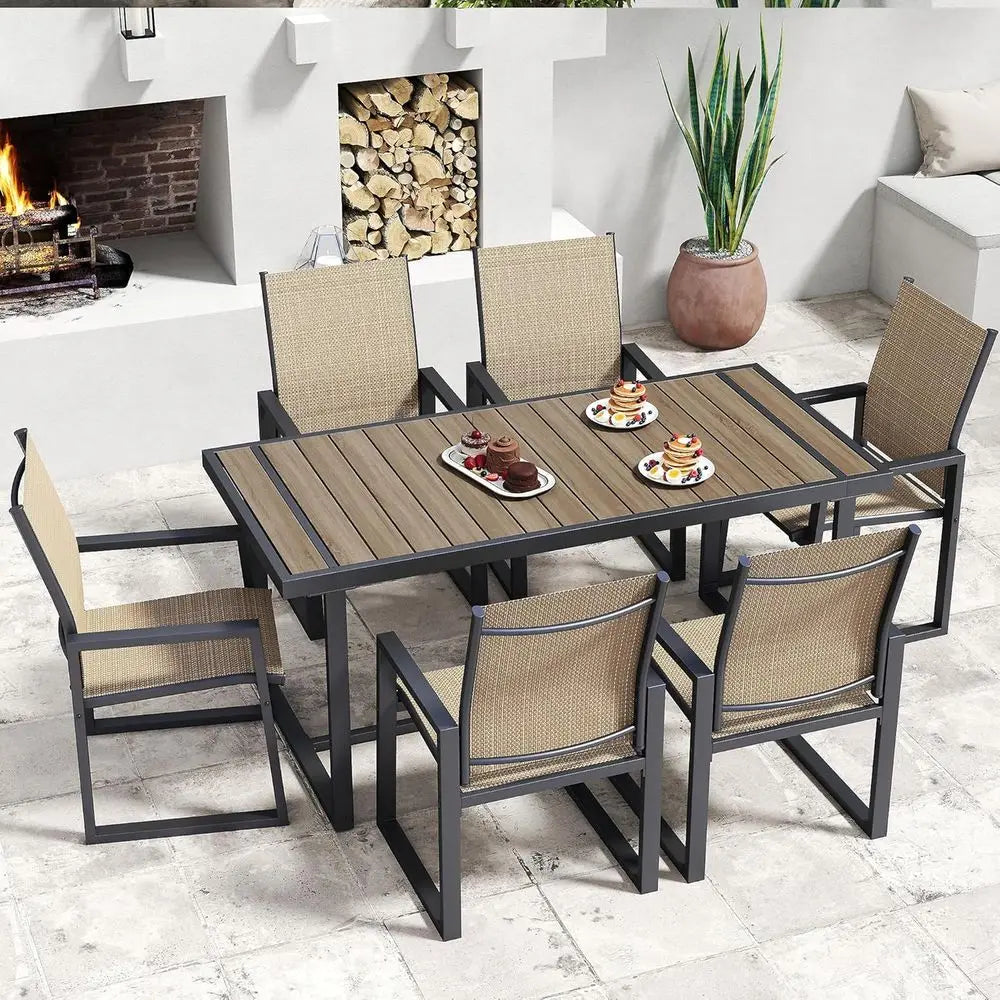 7 Piece Patio Dining Set or 6, Outdoor urniture Set Includes 67" RecPatio Table and 6 Textilene Dining Chairs, Outdoor Table and