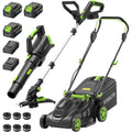 40V 17" Electric Lawn Mower & 12" String Trimmer & 500CFM Leaf Blower Combo Set, 3-in-1 Yard Care Kit with 3x4.0Ah Batteries & D