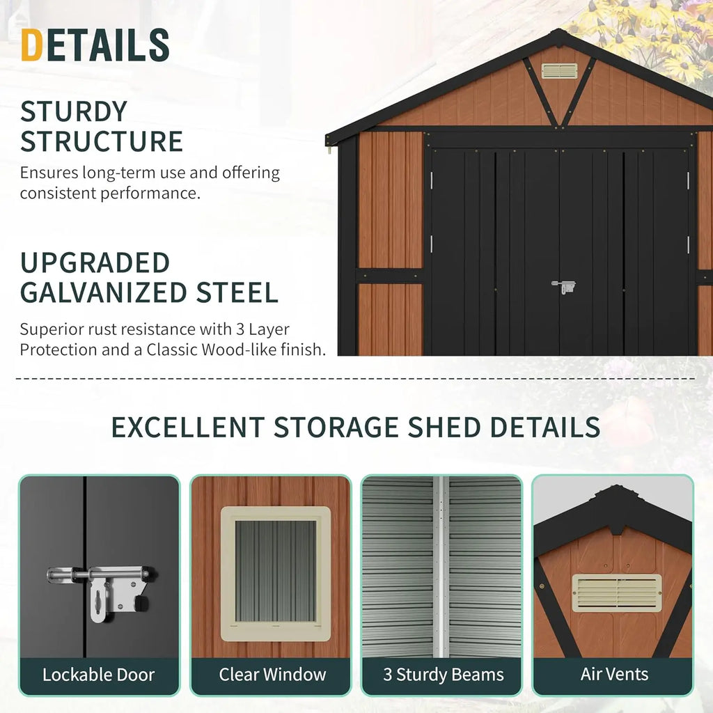 10x12ft Metal Storage Shed Lockable Doors 2 Windows Steel Tool Garden Backyard Chicken Coops, Custom
