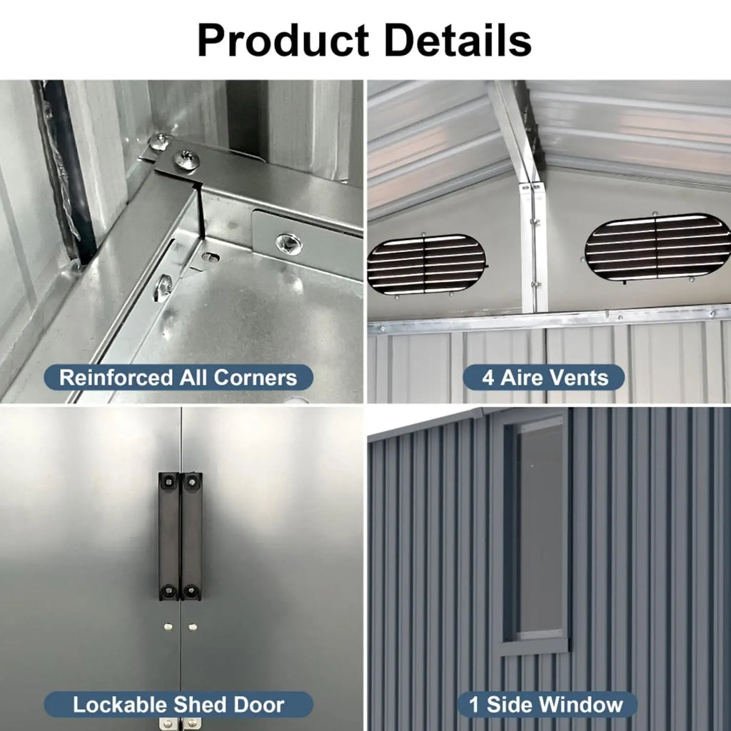 8x10 FT Outdoor Storage Metal Shed with Window & Lockable Doors for Backyard Garden Patio Lawn, Custom