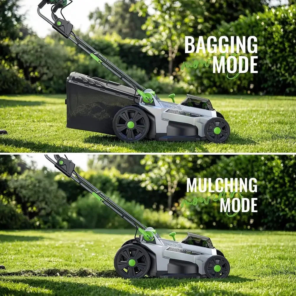 40V Electric Walk-Behind Lawn Mower, 4.0Ah Battery, 17 Cut, 6-Height Settings, Mulching & Bagging