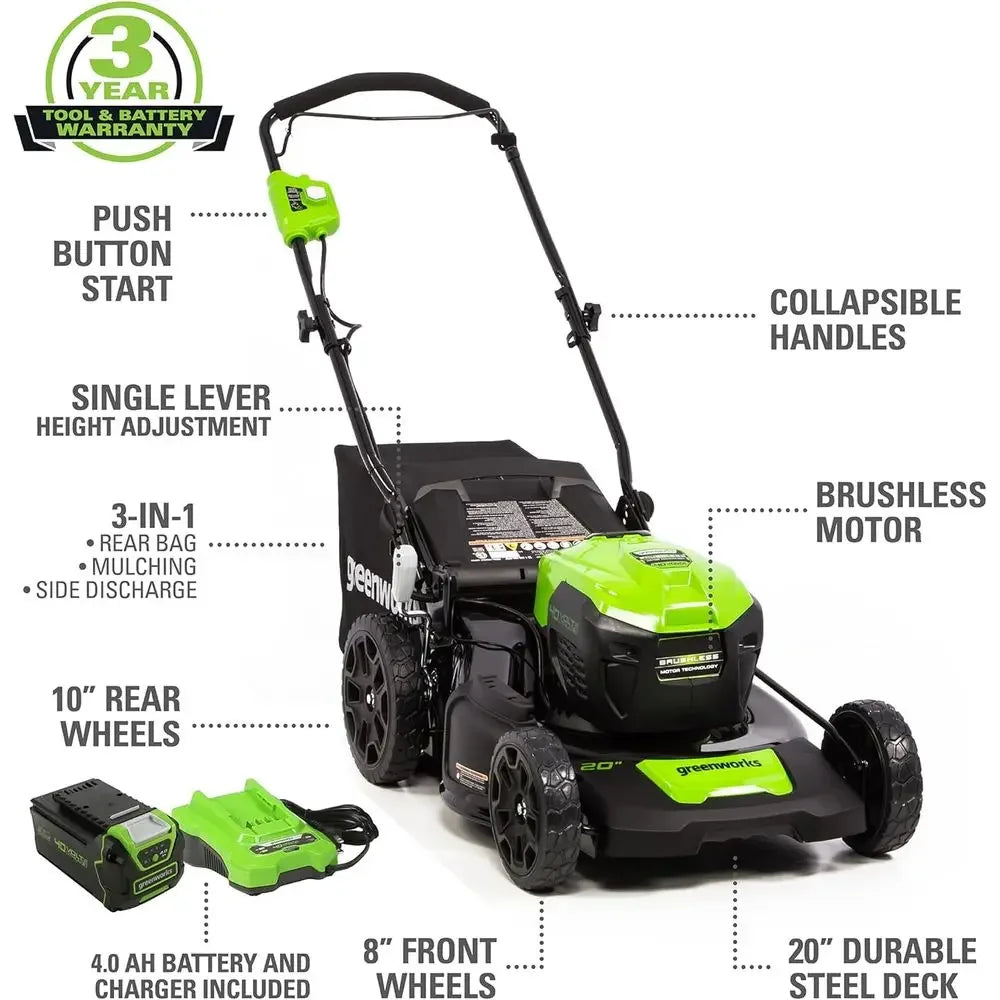 40V 20" Cordless Lawn Mower (Push), Axial Leaf Blower (500 CFM / 120 MPH),12" String Trimmer with 2 Batteries(5Ah+2Ah) and Charg